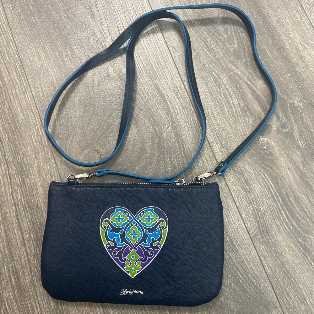 Brighton Navy Blue Small Faux Leather Crossbody Bag Heart